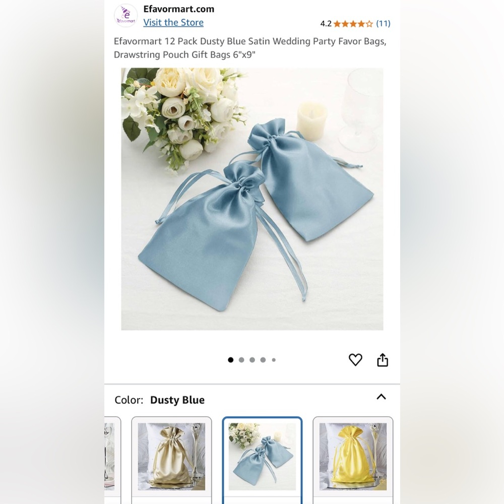 Dusty Blue Satin Wedding Party Favor Bags (12 bags)